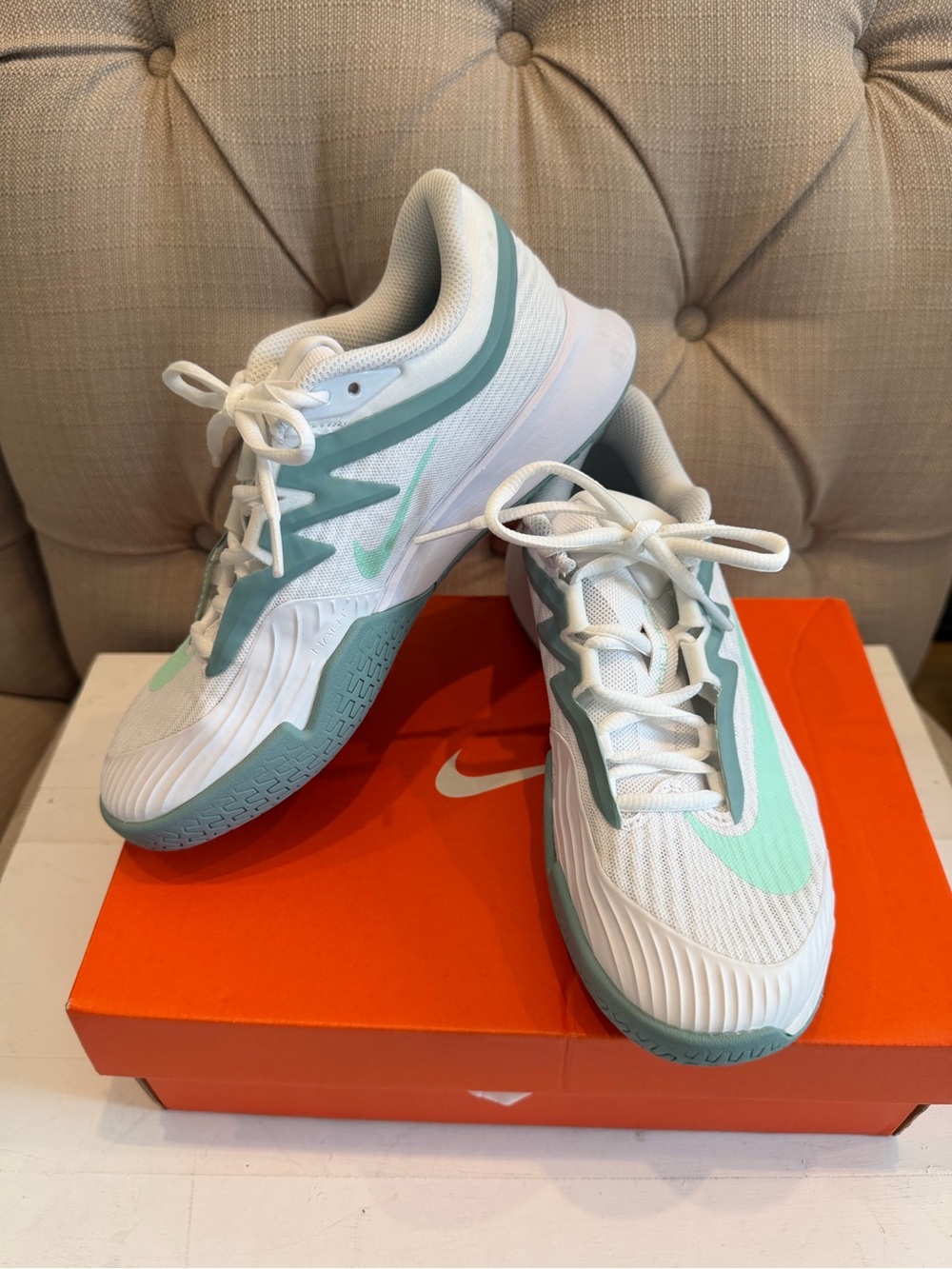 NikeCourt Air Zoom Vapor Pro 3 HC 'Cannon' tennis shoes White and Mint Green